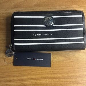 Tommy Hilfiger Black and White Striped Wallet